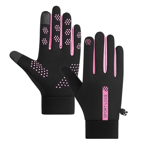 BOBITALK 1 Pair Netball Gloves Touchscreen Waterproof Running Gloves Warm Winter Cycling Gloves Womens Hiking Gloves for Biking/Cycling/Rugby/Running/Football/Mountain/HikingRose Red