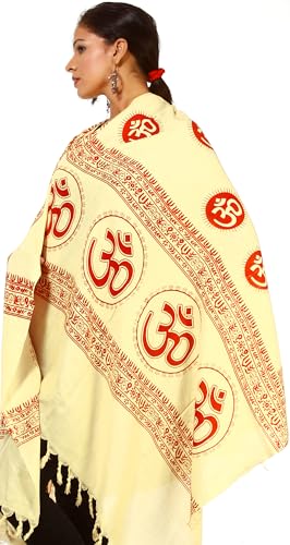 Yellow Hindu Dharma Prayer Shawl with Large Printed Om - PolyCotton2