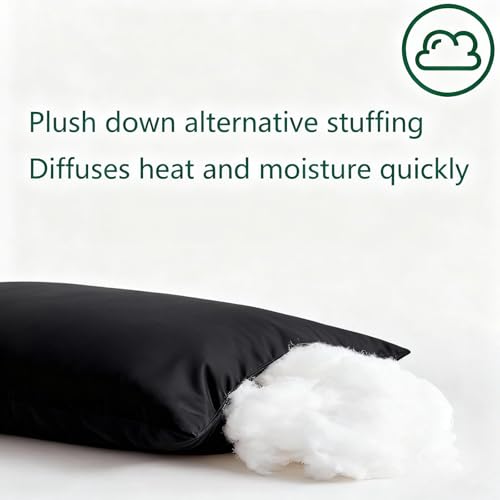 Image of Flat Ultra Thin Bed Pillows Standard Size Pillow Set of 2 Extra Soft Down Alternative for Stomach Back Sleeper Black 20x26inches