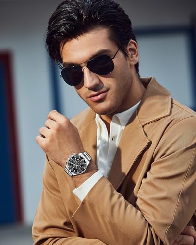 SAPPHERO Mens Watches Analog Quartz Chronograph Stainless Steel Watches for Men 50M Waterproof Men's Wrist Watches with Calendar Luxury Business Work Casual Watch Elegant Gifts for Men - Image 3