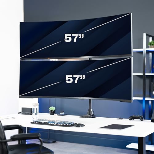 Image of VIVO Dual Vertically Stacked Ultra-Wide Monitor Desk Mount for up to 57 inch Screens, Heavy Duty Adjustable Stand for 2 Ultrawides, 59.4 lbs Capacity, Black, STAND-V257R