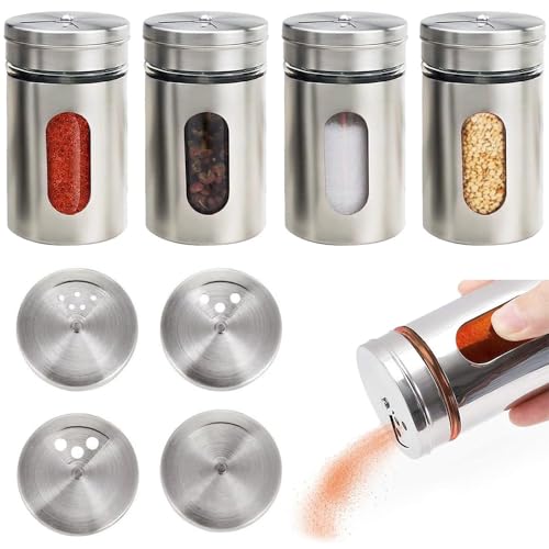 4 Stück Gewürzstreuer, Gewürzdosen Edelstahl, 80ml Gewürzstreuer Glas, Gewürzgläser mit Streueinsatz, Gewürzbehälter für Gewürze Küchenutensilien, mit Sichtfenster und 3 Verschiedenen Lochgrößen 4 Stück Gewürzstreuer, Gewürzdosen Edelstahl, 80ml Gewürzstreuer Glas, Gewürzgläser mit Streueinsatz, Gewürzbehälter für Gewürze Küchenutensilien, mit Sichtfenster und 3 Verschiedenen Lochgrößen