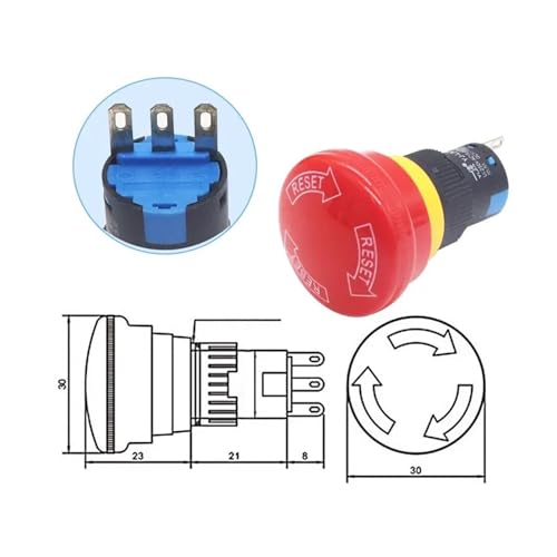 Interrupteur arrêt d'urgence poussoir 16mm pour panneau commande électrique - 5