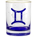 Culver 22k Gold Rim Gemini Astrological Zodiac Sign Blue Outside Bottom DOF Double Old Fashioned Glass, 13.5-Ounce (Single Glass) (Gemini) May 21-June 21
