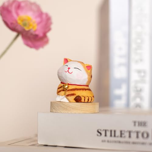 Figura de gato naranja tallado a mano en madera 1.6" miniatura 3