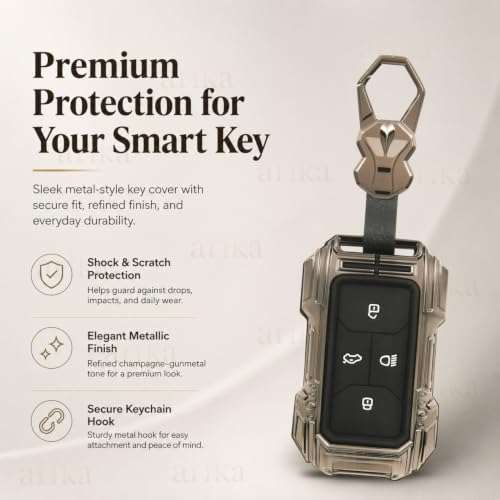 Image of arika Key Cover Compatible with Tata Harrier | Safari | Nexon | Altroz | Tigor | EV | Punch | Tiago EV Electric - 4 Button Smart Key , Element 22 Titanium Edition