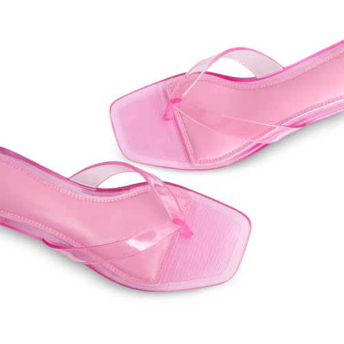 Image of Dsevht Kitten Heels for Women Jelly Square Open Toe Sandals Flip Flop Heel Summer Low Heeled Thong Sandals