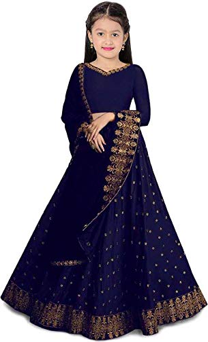 GenericIndian Tulip Girl's Taffeta Satin Semi Stitched Heavy Work Lehenga Choli Indian Etheric wear for Girls 5-15 Years