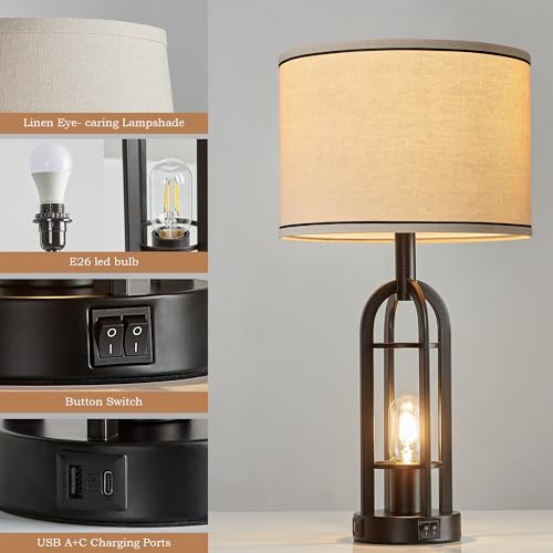 Lámparas de mesa negra set de 2 con USB para sala miniatura 5