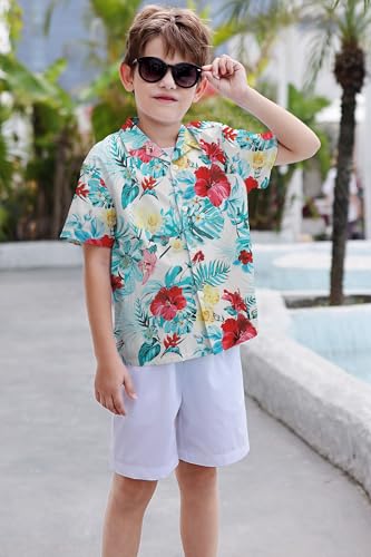 Image of Cromoncent Matching Hawaiian Outfits for Family, Dad and Son Matching Luau Beach Tropical Shirts Mommy Daughter Tropical Sets