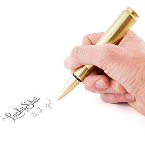 Lucky Shot 50 CALIBER TWIST INK PEN | Once Fired Bullet Round | Refillable (BRASS) from