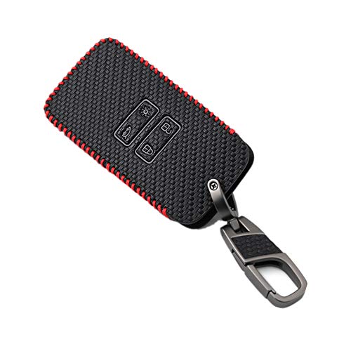 Happyit Carbon Fiber Style Leather Car Key Cover Cases keychain for Renault koleos Kadjar 4 Buttons Keyless Remote Control