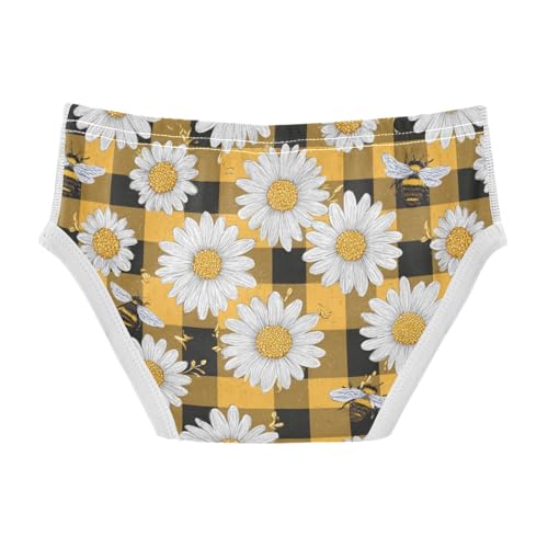 Wusikd White Daisies Yellow Boys' Underwear Cotton Honeybees Checkered Boys Briefs Soft Toddler Underwear 2T2