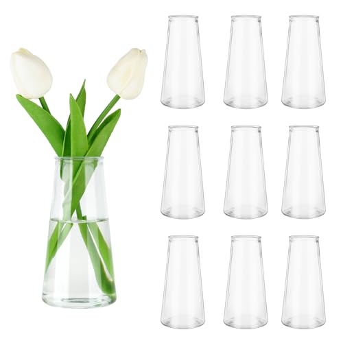VIVIRENOIR Glass Bud Vases for Centerpieces, Small Flower Vase in Bulk Set of 10, Modern Clear Mini...