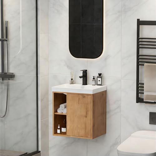 UEV Umywalka z szafką pod umywalkę, wisząca, 50 cm, WC dla gości, mała umywalka z kranem, wisząca szafka pod umywalkę, wystarczająco dużo miejsca do przechowywania, zestaw mebli łazienkowych do