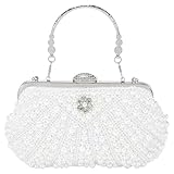DTGN Evening Bags Clutch Purses for Women Formal, Bridal Purses Pearl Handbags Shoulder Bag with Chain for Women Formal Wedding Club Party White