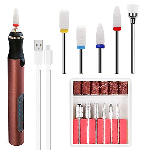 Rechargeable cordless Electric Micro Electric Nail File Kit, Portable USB Manicure Pedicure Drill with Nail Drill Bits 、 Shank Ceramic Bits、Nail Files and Sanding Bands Nail Drill Machine (PINK1)