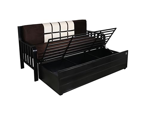 Image of Furniture Premium Etrica (6X4) Single Size Sofa Cuma Bed Metal Sofa Bed with Hydraulic Storage - 3 Seater Sofa with Cushions, Modern Living Room Sofa Set - Black Matte (Single Size (6X4)