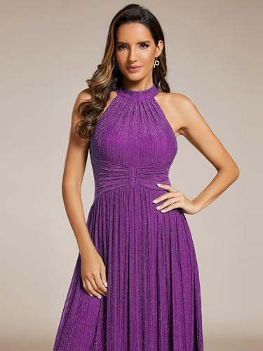 Image of Ever-Pretty Women's Glitter Halter Sleeveless Formal Dresses Evening Gowns Pleated A-line Wedding Guest Dress 41961