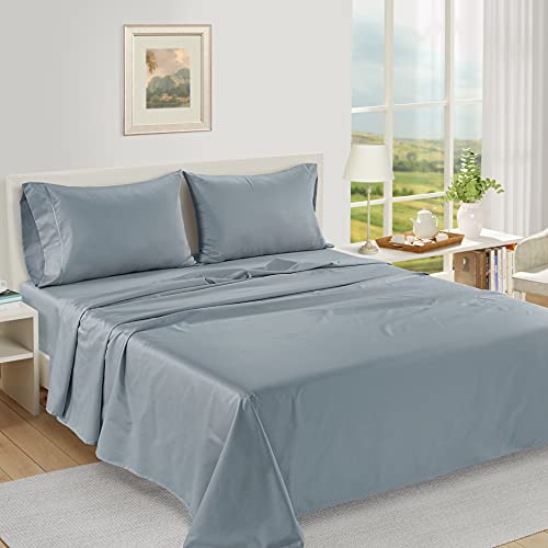 Egyptian Cotton Queen Sheet Set - 1000 Thread Count, Sateen Weave, Luxury Hotel Bedding, Ultra Soft Sheets with Deep Pocket - Blue