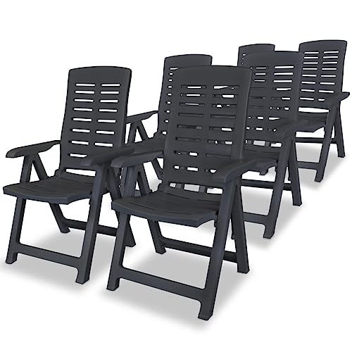 SooIarix Hamaca de jardín, 6 unidades, antracita, plástico, 60 x 61 x 108 cm, 4 posiciones, ajustables, resistentes a la intemperie, plegables para balcón y terraza