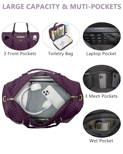 Image of Women Weekender Travel Duffle Bag: Travel Duffel Overnight Bags with Shoe Compartment Large Carry on Tote with Toiletry Bag Weekend Traveling Yoga Gym Hospital Bag for Women with Wet Pocket 3 PCS Set