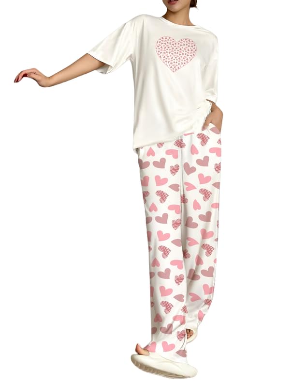Image of KSHS Printed Round Neck Short Sleeve Nightsuit Set | Pajama Set | Casual Night Dress for Women