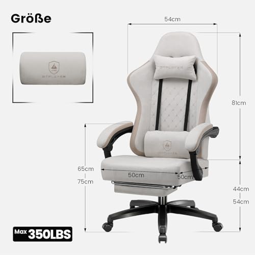 Sedia da gaming, in tessuto, con cuscino a molla, ergonomica, girevole, con poggiapiedi, portata 150 kg, colore: beige - Sedia gaming - Immagine 1
