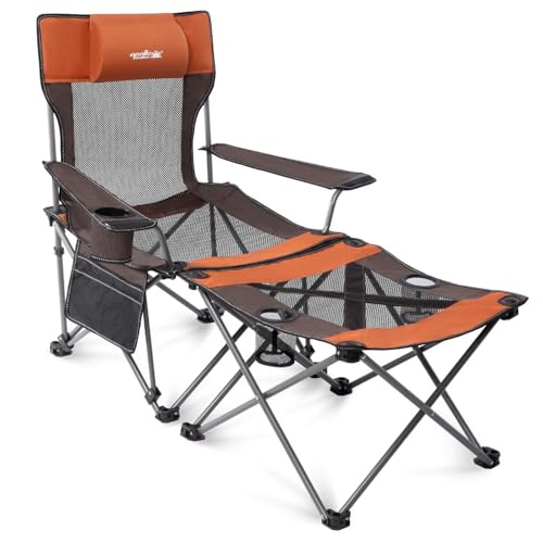 Image of apollo walker Reclining Beach Chair, Adjustable 90-135 Backrest Camping Lounge Chairs for Adults, Folding Chair with Foot Rest & Detachable Pillow - Upgraded 8-Leg, Orange