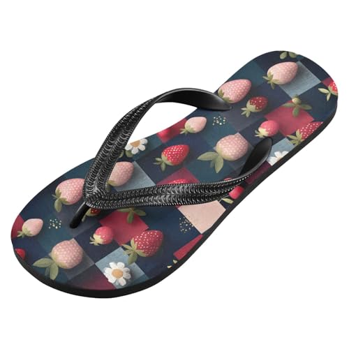 Flip Flop Sandals Strawberry Checkered Print for Women Men Beach Outdoor XS2