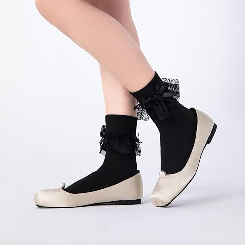 Image of Dicry Socks for Women, Big Ruffle Socks with Turn Cuff and Double Lace