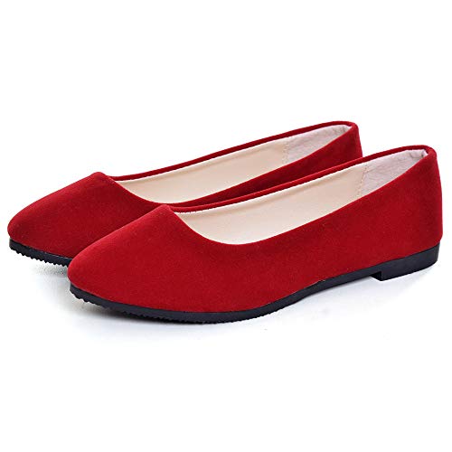 Stunner Women Cute Slip-On Ballet Shoes Soft Solid Classic Pointed Toe Flats, Red, 9 - Image 3