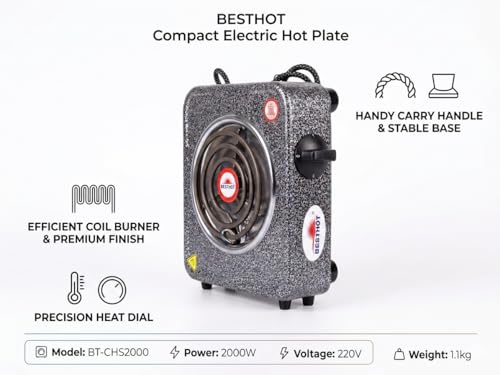 Image of 2000W Antique Infrared Cooktop Hot Plate, Heavy Duty Portable Electric Stove, Single Burner Hot Plate for Home, Hostel & Office