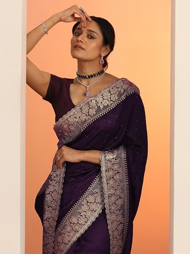 Image of Libas Embellished Silk Blend Saree for Women With Unstitched Blouse Piece | Traditional Saree for Festive & Wedding