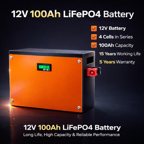 Image of 12V 100Ah LiFePO4 Battery | 4 Cells in Series | Built-in BMS with Passive Balancing | Long Life 15 Years | 5-Year Warranty | Solar, Inverter & Backup Power