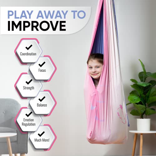 Image of Indoor Sensory Swing for Kids or Outdoor - Holds 300lbs, Double-Layer, & 360 Swivel, Calming Compression Therapy Swing Hammock for Kids & Adults with All Hardware - Sensory-Motor Toys & Gifts