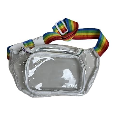 Veckle Waist Packs Clear Fanny Pack - Adjustable Rainbow Belt Bag for Women Men, Transparent Waist Bag Stadium Approved Clear Purse, Fits Travel, Beach, Events, Concerts Bag, White Cover