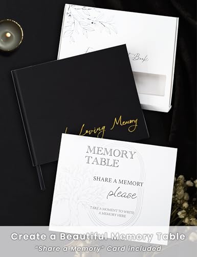 Image of Minimalist Funeral Guest Book - in Loving Memory Guestbook with Table Sign - Hardcover Guest Sign in Book for Funeral Service - 320 Entries, 9 inchx7.5 inch, Black