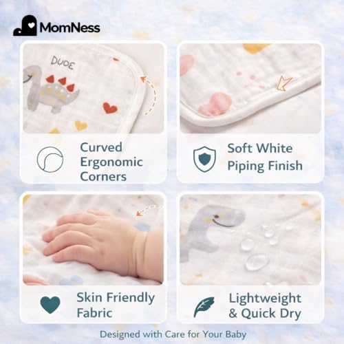 Image of Premium 100% 6 Ply Pure Cotton Baby Muslin Burp Towel (Pack of 4), Burp Cloth, Washcloth, Lightweight, Breathable, Natural Dyes, Unisex, White