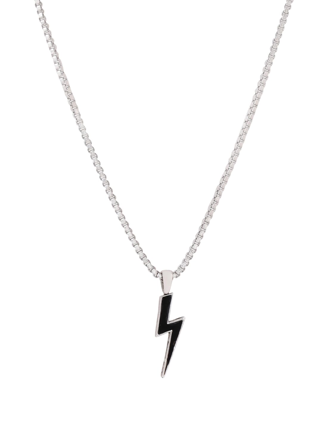 Black Lightning Bolt Flash Pendant with Chain for Men and Boys