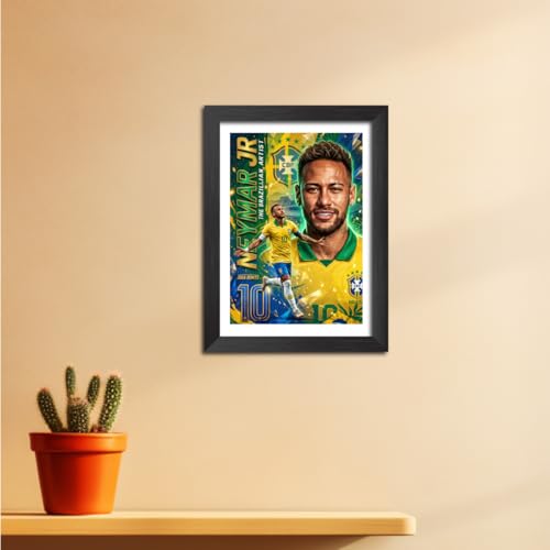 Image of TenorArts Neymar Jr Brazil Poster Frame Worldcup Themed Laminated Photo Framed Painting with Matt Finish Black Texture (12 inches x 9inches)