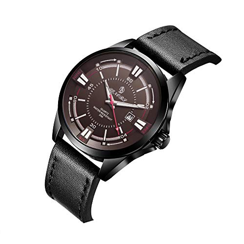 Montre homme étanche à quartz avec calendrier intégré et boîtier ultra plat marron