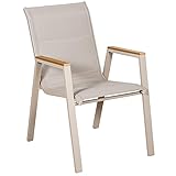 DRW Gepolsterter Stuhl, stapelbar, aus Aluminium und Textilene, cremefarben, 90 x 55 x 73 cm