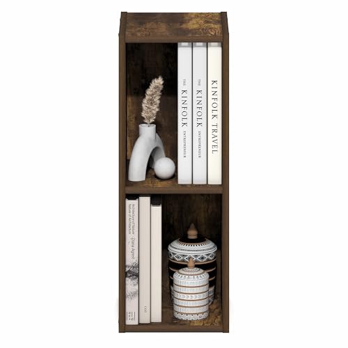 Image of Furinno Fulda Book Shelf, 2-Tier Narrow Bookshelf, Bookcase with 8-in Width Storage Shelf, 9.3 x 7.9 x 21.2, for Living Room, Bedroom, Home Office, Amber Pine