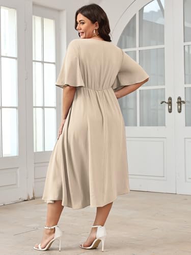 Image of SCOMCHIC Women Plus Size Midi Dresses Wedding Guest Short Sleeve V Neck Tie Waist Casual Summer Flowy A Line Dress