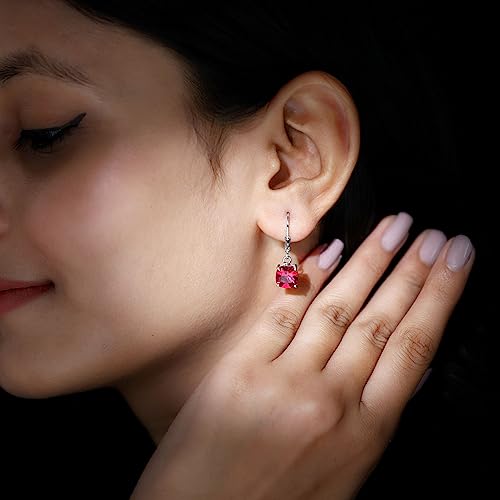 Lab Created Ruby Dangle Earrings With Lever Back | 8 Mm | 4 Ct | Aaaa Quality (925 Sterling Silver Pair) #TOP3
