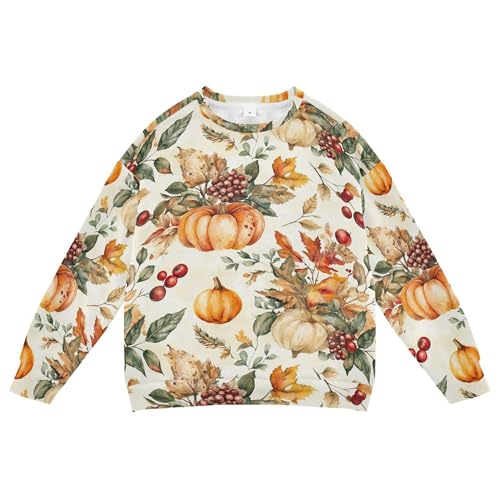 JUNZAN Autumn Pumpkins Nuts Leaves Big Girls Sweatshirts Hoodies Long Sleeve Sweatshirts for Boys Sports 4T