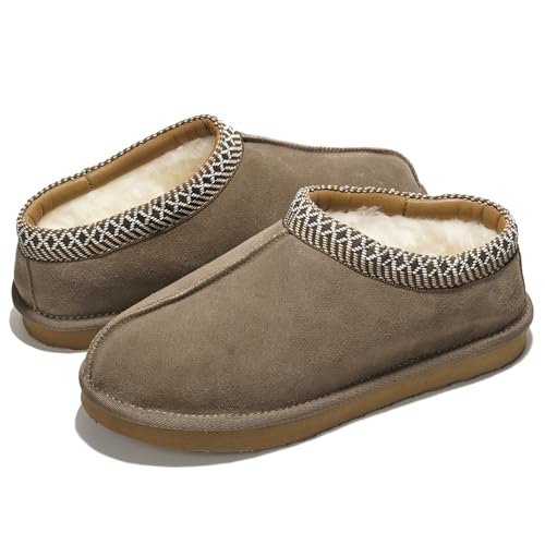 Image of Project Cloud Mens Slippers 100% Genuine Leather with Australian Shearling Lining & Memory Foam Insole Outdoor & House Slippers for Men - Non-Slip Fuzzy Mens Shoes(Relaxation, TAUP, 10.5)