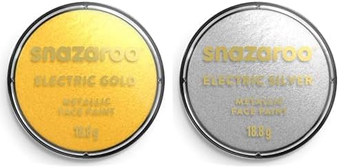 Snazaroo Metallic Face and Body Paint Bundle Gold, Silver & Sparkle White, 1x 18.8g (0.66-oz) Pot in Gold, 1x 18.8g (0.66-oz) Pot in Silver, 1x 18.8g (0.66-oz) Pot in Sparkle White