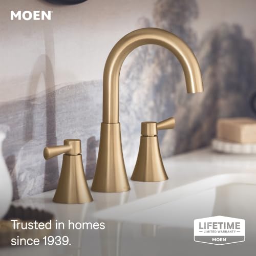 Image of Moen 84023BZG Ronan Widespread Bath Faucet, Bronze Gold | with Drain, valve included